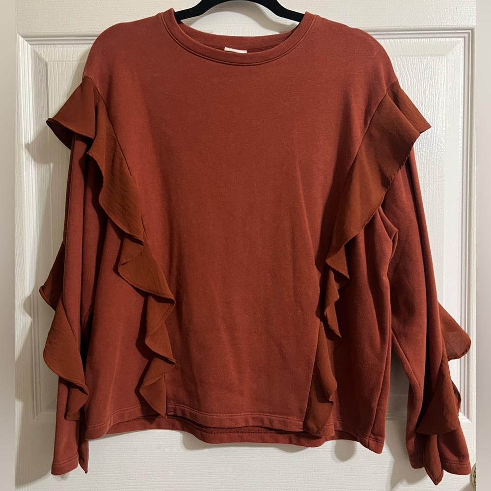 a new day Women's Rust Ruffled Sweatshirt